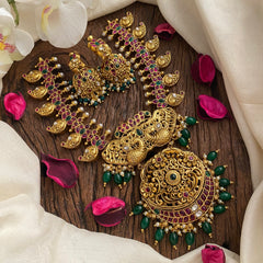 Vriksham Dual Peacock Maanga Short Neckpiece-Green Bead-G12939