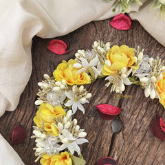 Vriksham Ivory & Yellow Gold Artificial Gajra With Glitter Accents Flower Accessories-H1192