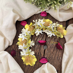 Vriksham Ivory & Yellow Gold Artificial Gajra With Glitter Accents Flower Accessories-H1192