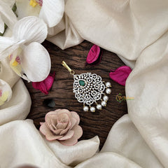 Vriksham Designer Floral Bridal AD Stone Maang Tikka-Green-Pearl-G19482