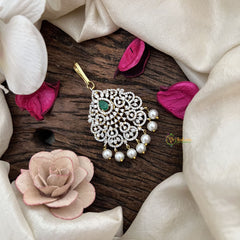 Vriksham Designer Floral Bridal AD Stone Maang Tikka-Green-Pearl-G19482