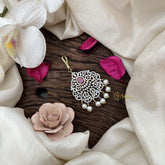 Vriksham Designer Floral Bridal AD Stone Maang Tikka-Red-Pearl-G19481