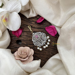 Vriksham Designer Floral Bridal AD Stone Maang Tikka-Red-Pearl-G19481