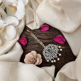 Vriksham Antique Royal Radiance AD Stone Maang Tikka-Green-Pearl-G19491