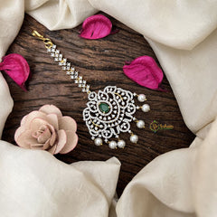 Vriksham Antique Royal Radiance AD Stone Maang Tikka-Green-Pearl-G19491