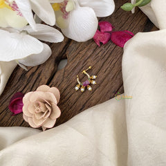 Vriksham Exquisite Golden Naths/Nose pin-Red White & Green-G17491