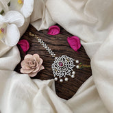 Vriksham Antique Royal Radiance AD Stone Maang Tikka-Red-Pearl-G19492