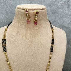 Stylish AD Stone Pendant Mangalsutra Chain-Red Bead-G13262