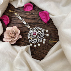 Vriksham Antique Royal Radiance AD Stone Maang Tikka-Red-Pearl-G19492