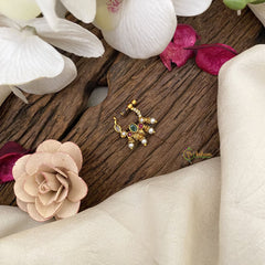 Vriksham Golden Naths/Nose pin-Pearl-Red White & Green-G17504