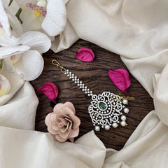 Vriksham Antique Royal Radiance AD Stone Maang Tikka-Pastel Green-Pearl-G19490