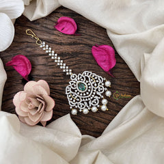 Vriksham Antique Royal Radiance AD Stone Maang Tikka-Pastel Green-Pearl-G19490