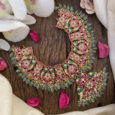 Vriksham Exquisite Dual Peacock Jadau Neckpiece-Pastel Green Bead-J2696