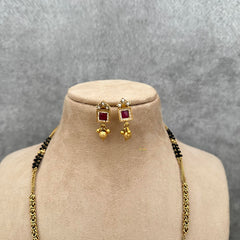 Red White AD Stone Pendant Mangalsutra Chain-Square-G13264