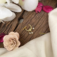 Vriksham Exquisite Floral Golden Naths/Nose pin-Pearl-Red-G17498