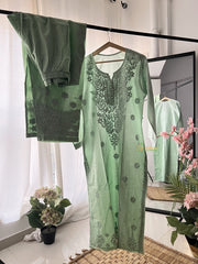 Vriksham Pista Green Chikankari Kurti & Pajama Set-VS4325