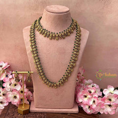Vriksham Antique Temple Green Beaded Coin Gold Finish Bridal Set-G21049