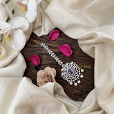 Vriksham Antique Royal Peacock AD Stone Maang Tikka-Purple-Pearl-G19515