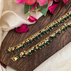 Premium Gold Look Alike Anklets-Pearl-Green Bead-G14030