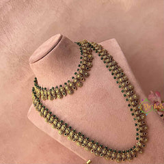 Vriksham Antique Temple Green Beaded Coin Gold Finish Bridal Set-G21049