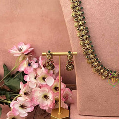 Vriksham Antique Temple Green Beaded Coin Gold Finish Bridal Set-G21049