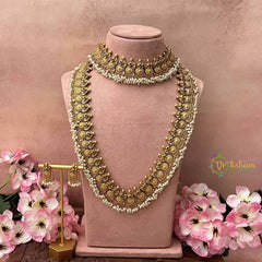 Vriksham Elegnat Kasu Choker Antique Gold Finish Guttapusalu Bridal Set-Red Green-Pearls-G21048