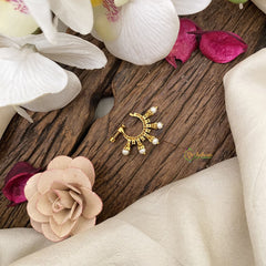 Vriksham Antique Golden Naths/Nose pin-Pearl-Red White-G17501