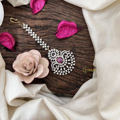 Vriksham Designer Peacock Style AD Stone Maang Tikka-Red-G19497