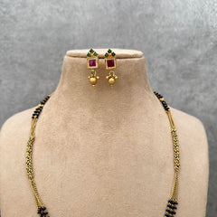 Red Green AD Stone Pendant Mangalsutra Chain-Square-G13265