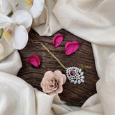 Vriksham Diya Style AD Stone Maang Tikka-Red-G19498