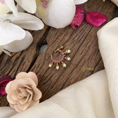 Vriksham Antique Golden Naths/Nose pin-Pearl-Red-G17500