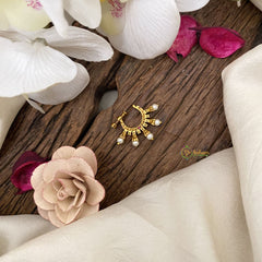 Vriksham Antique Golden Naths/Nose pin-Pearl-Red-G17500