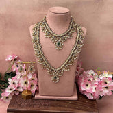 Vriksham Classic Pear Green Style Antique Gold Finish Guttapusalu Bridal Set-Red Green-Pearls-G21047