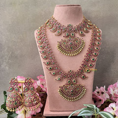 Vriksham Precious Kemp Style Stone Maanga-Red-Bridal Set-G18658