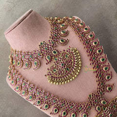 Vriksham Precious Kemp Style Stone Maanga-Red-Bridal Set-G18658