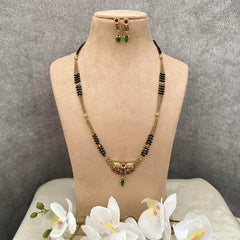 Stylish AD Stone Pendant Mangalsutra Chain-Green Bead-G13261