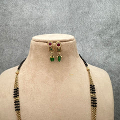 Stylish AD Stone Pendant Mangalsutra Chain-Green Bead-G13261