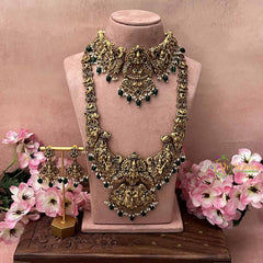 Vriksham Divine Lakshmi Temple Premium Wedding Bridal Set-Green Bead-G21042