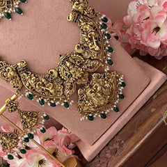 Vriksham Divine Lakshmi Temple Premium Wedding Bridal Set-Green Bead-G21042