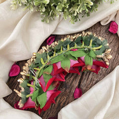 Vriksham Artificial Dark Red Rose With Golden Accent Hair Bun Flower Accessories-H1197