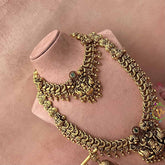 Vriksham Premium Lakshmi & Peacock Motif Temple Bridal Set-Gold Bead-G21051