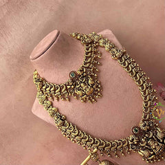 Vriksham Premium Lakshmi & Peacock Motif Temple Bridal Set-Gold Bead-G21051