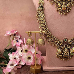 Vriksham Premium Lakshmi & Peacock Motif Temple Bridal Set-Gold Bead-G21051