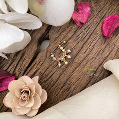 Vriksham Exquisite Golden Naths/Nose pin-Pearl-White Red-G17494