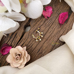 Vriksham Exquisite Golden Naths/Nose pin-Pearl-White Red & Green-G17495