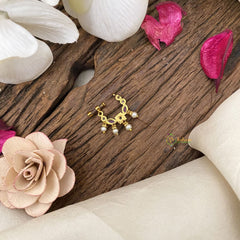 Vriksham Exquisite Golden Naths/Nose pin-Pearl-White Red & Green-G17495