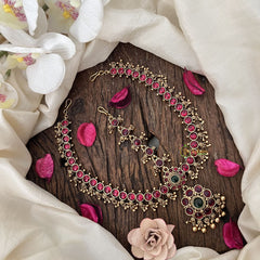 Vriksham Elegant Stone Floral Style Double side Maang Tikka-Red Green-Gold Bead-G19506