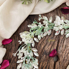 Vriksham White Floral Brown Crystal Beaded Style Broach Gajra Flower Accessories-H1220