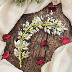 Vriksham White Floral Brown Crystal Beaded Style Broach Gajra Flower Accessories-H1220