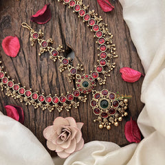 Vriksham Elegant Stone Floral Style Double side Maang Tikka-Red Green-Gold Bead-G19506